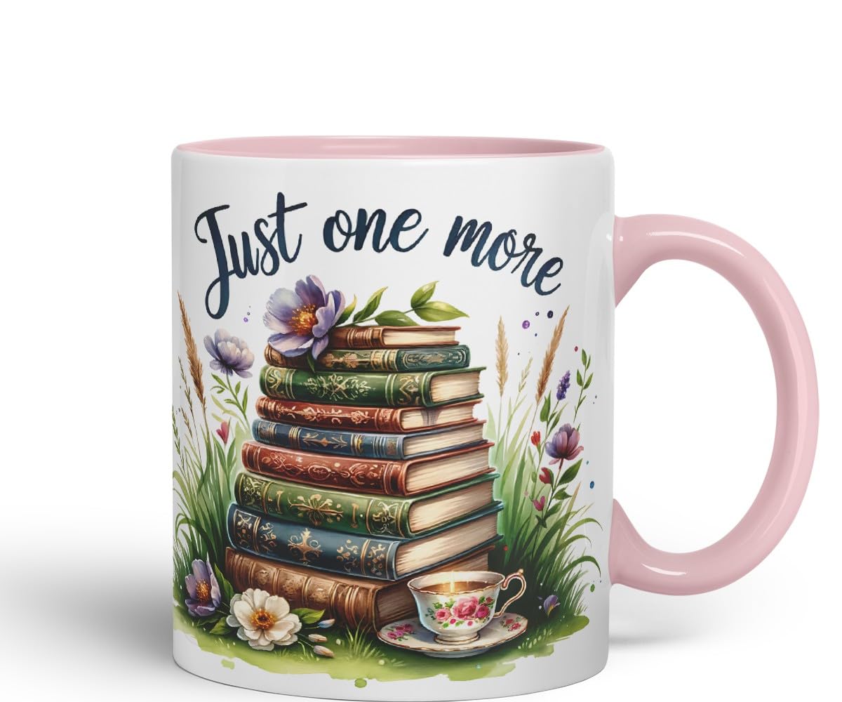 Vixar Just One More Coloured Mug Cup Botanical Reading Gift 11oz (Black)