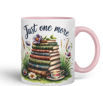 Vixar Just One More Coloured Mug Cup Botanical Reading Gift 11oz (Black)