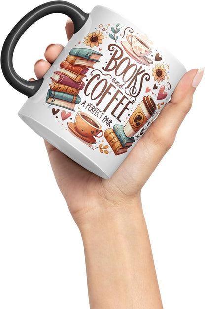 Books and Coffee A Perfect Pair Coloured Mug Cup for Readers 11oz (Black)