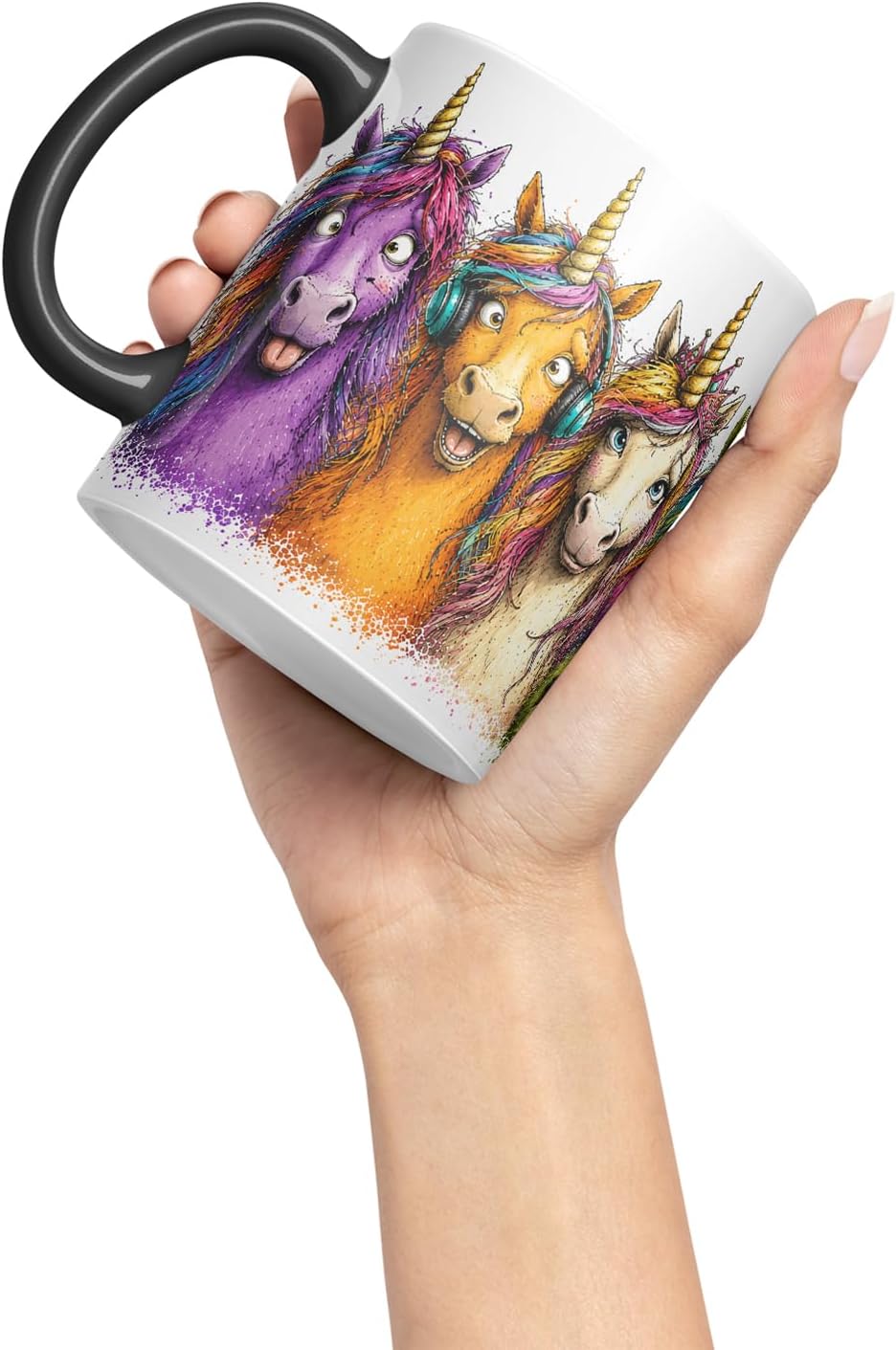 Unicorns Mug – Cute Unicorns Coloured Ceramic Mug Cup Gift, 11oz (Black)