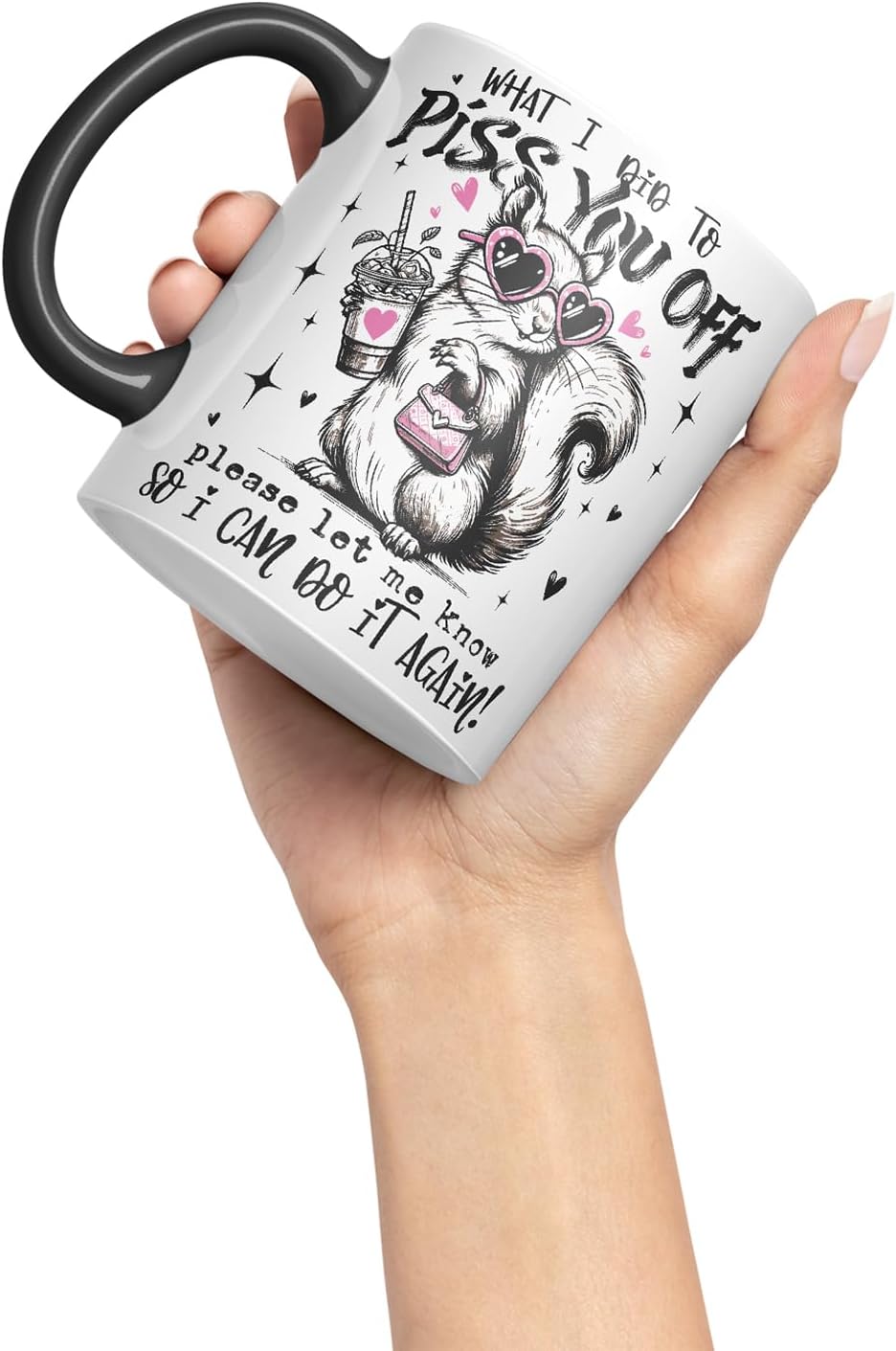 Vixar Funny Skunk Sarcastic Mug – Coloured Ceramic Mug Cup Gift, 11oz (Black)