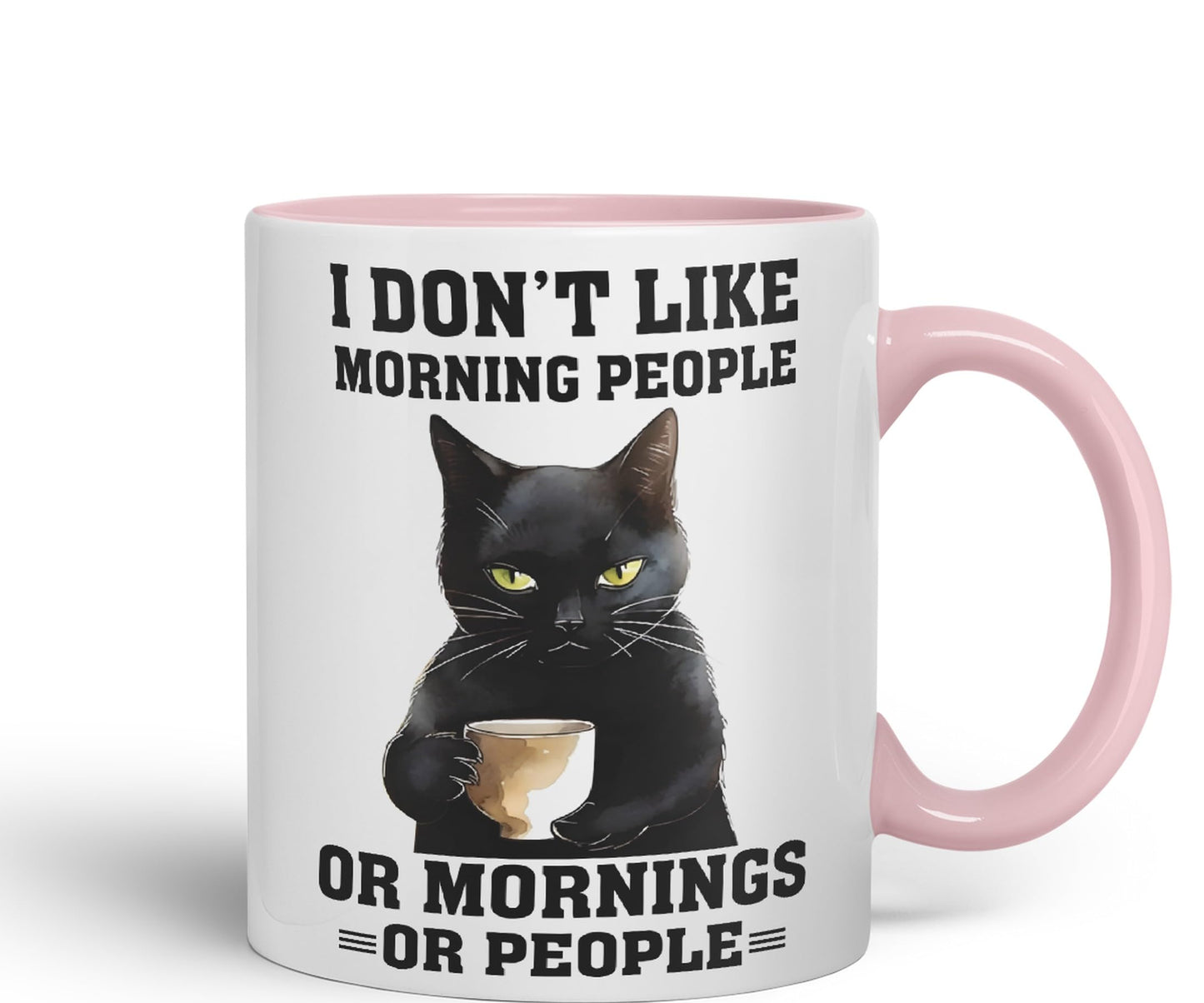 Vixar I Don't Like Mornings People cat Cats Sarcastic Joke Ceramic Coloured Mug Cup for Tea Coffee Hot Brew 330ml 11Oz