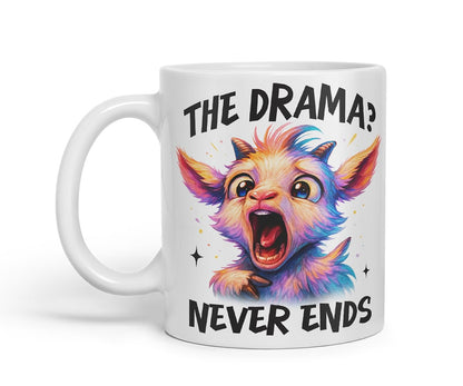 Vixar The Drama Never Ends Sarcastic Goat – Coloured Ceramic Mug Cup Gift, 11oz (Black)