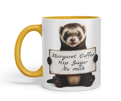 Vixar Personalised Ferret Mug with Name or Custom Message – Cute Animal Coloured Ceramic Mug Cup Gift, 11oz (Black)