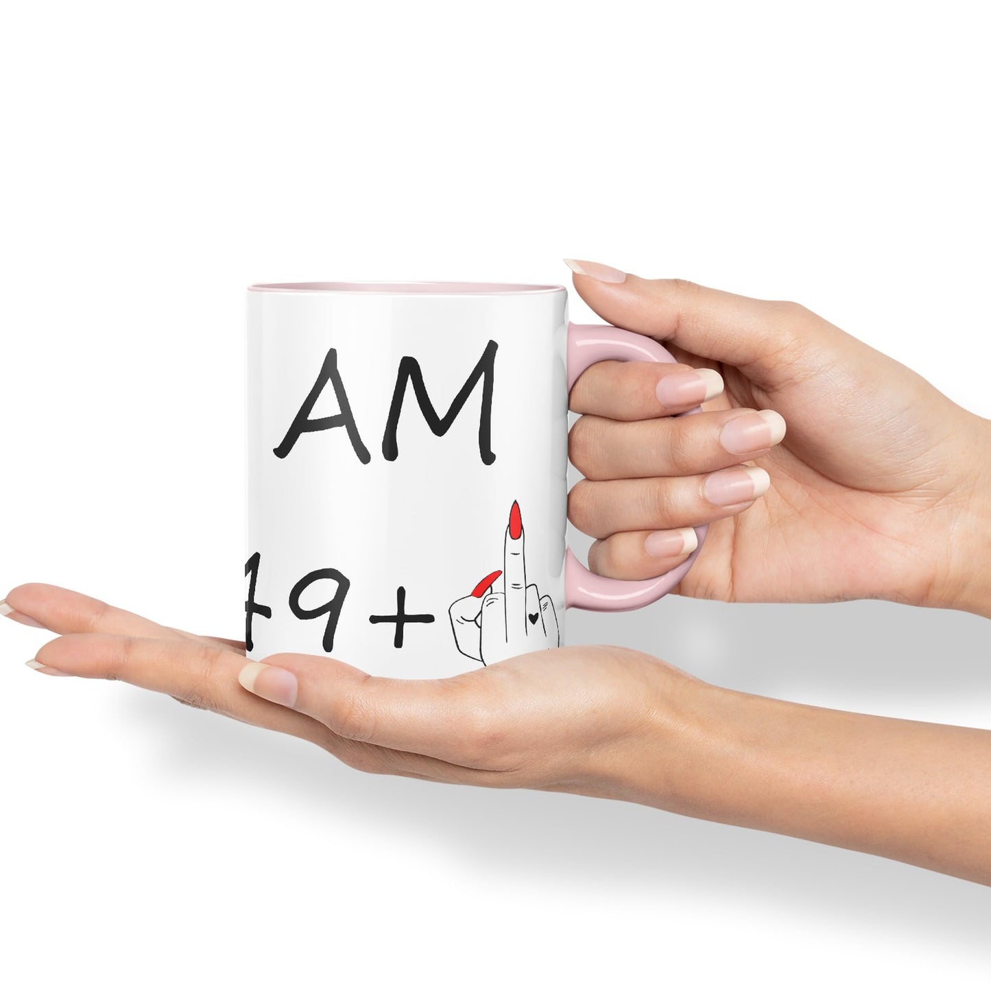 Vixar I am 49 + 1 Woman Hand Ceramic 330 ml, 11oz Coloured Mug Cup Gift Coffee Tea Happy Birthday Turning 50 Years Old as a Joke Celebration 50th Birthday Gift idea