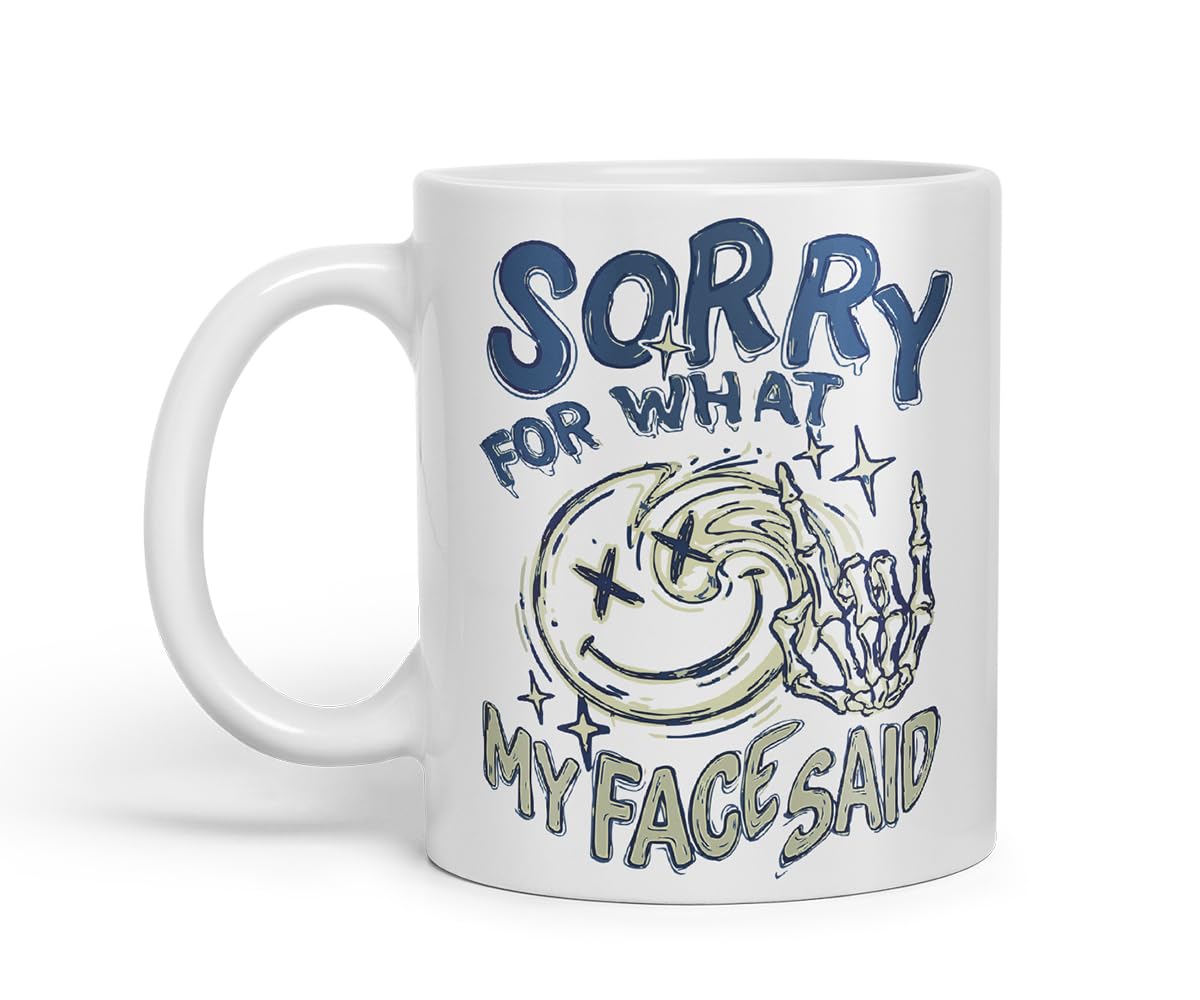 Vixar Sorry for What My Face Said Mug – Coloured Ceramic Mug Cup Gift, 11oz (Black)