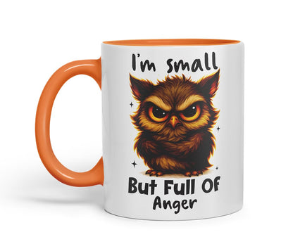 Vixar I'm Small But Full of Anger Sarcastic Owl – Coloured Ceramic Mug Cup Gift, 11oz (Black)