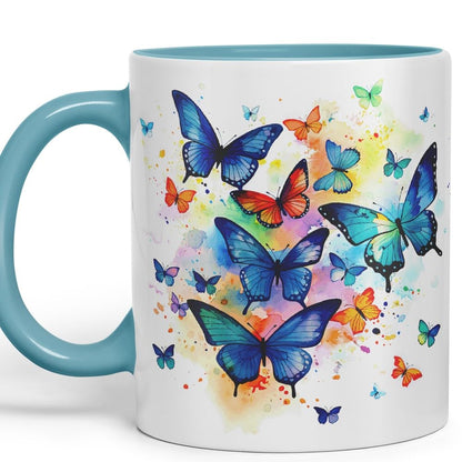 Vixar Ceramic Mug “Blue Butterflies” – Coloured Coffee & Tea Mug Cup 11oz 330ml (Cambridge Blue)