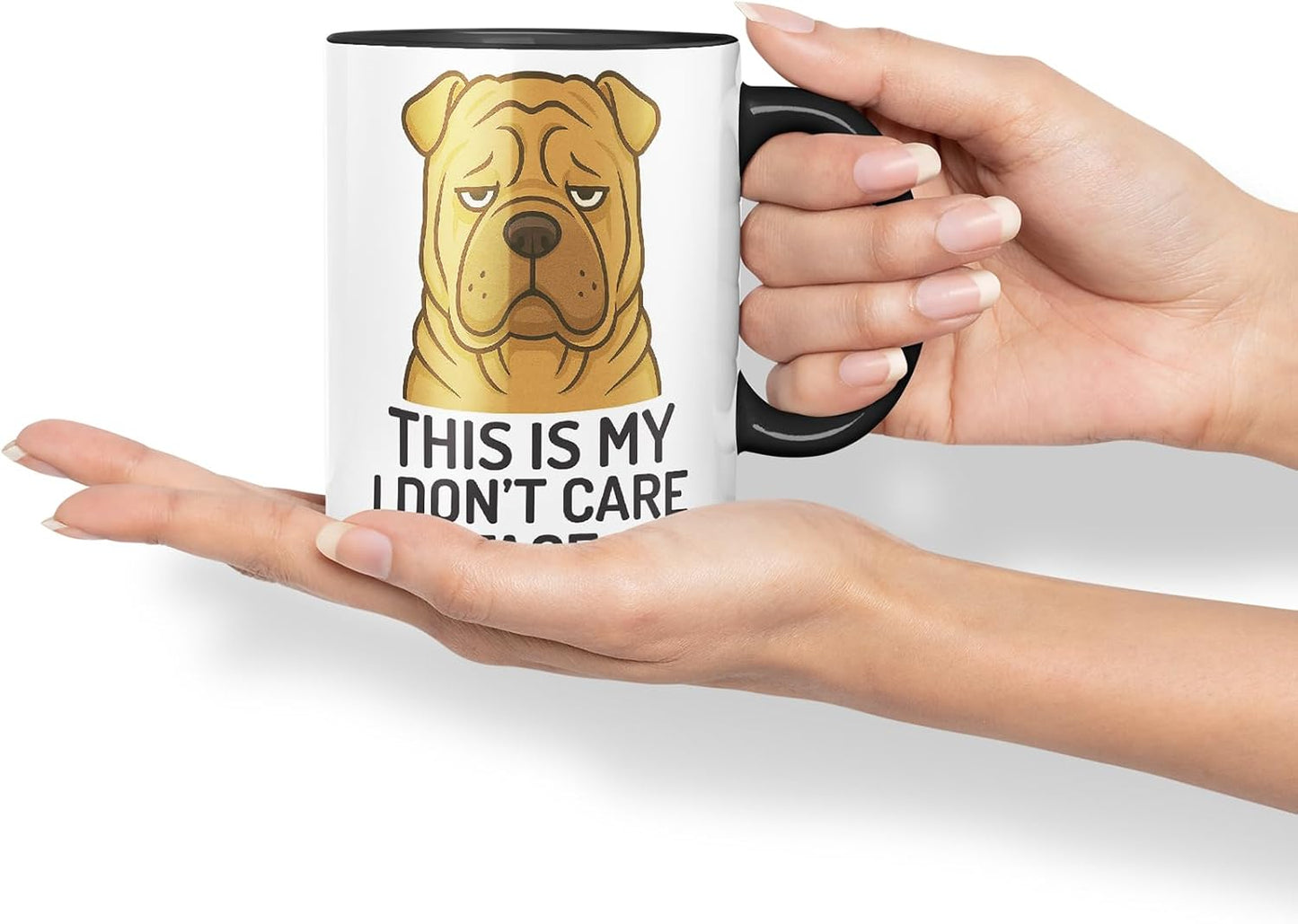 Vixar This is My I Don't Care Face Shar Pei Dog Mug – Coloured Ceramic Mug Cup Gift, 11oz (Black)