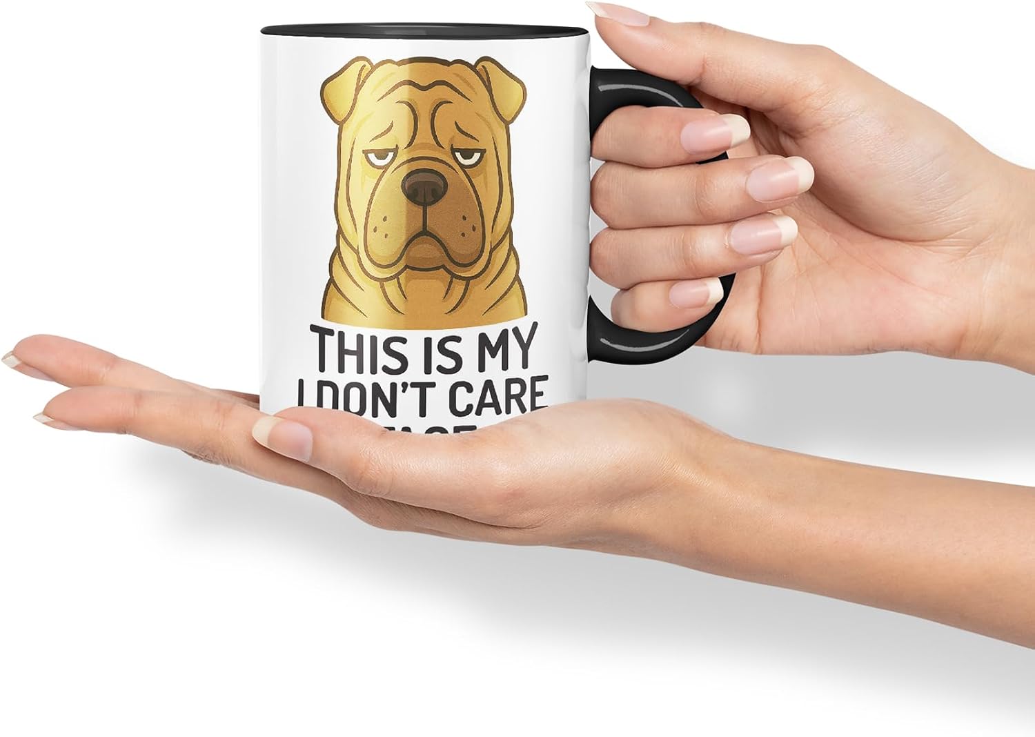 Vixar This is My I Don't Care Face Shar Pei Dog Mug – Coloured Ceramic Mug Cup Gift, 11oz (Black)