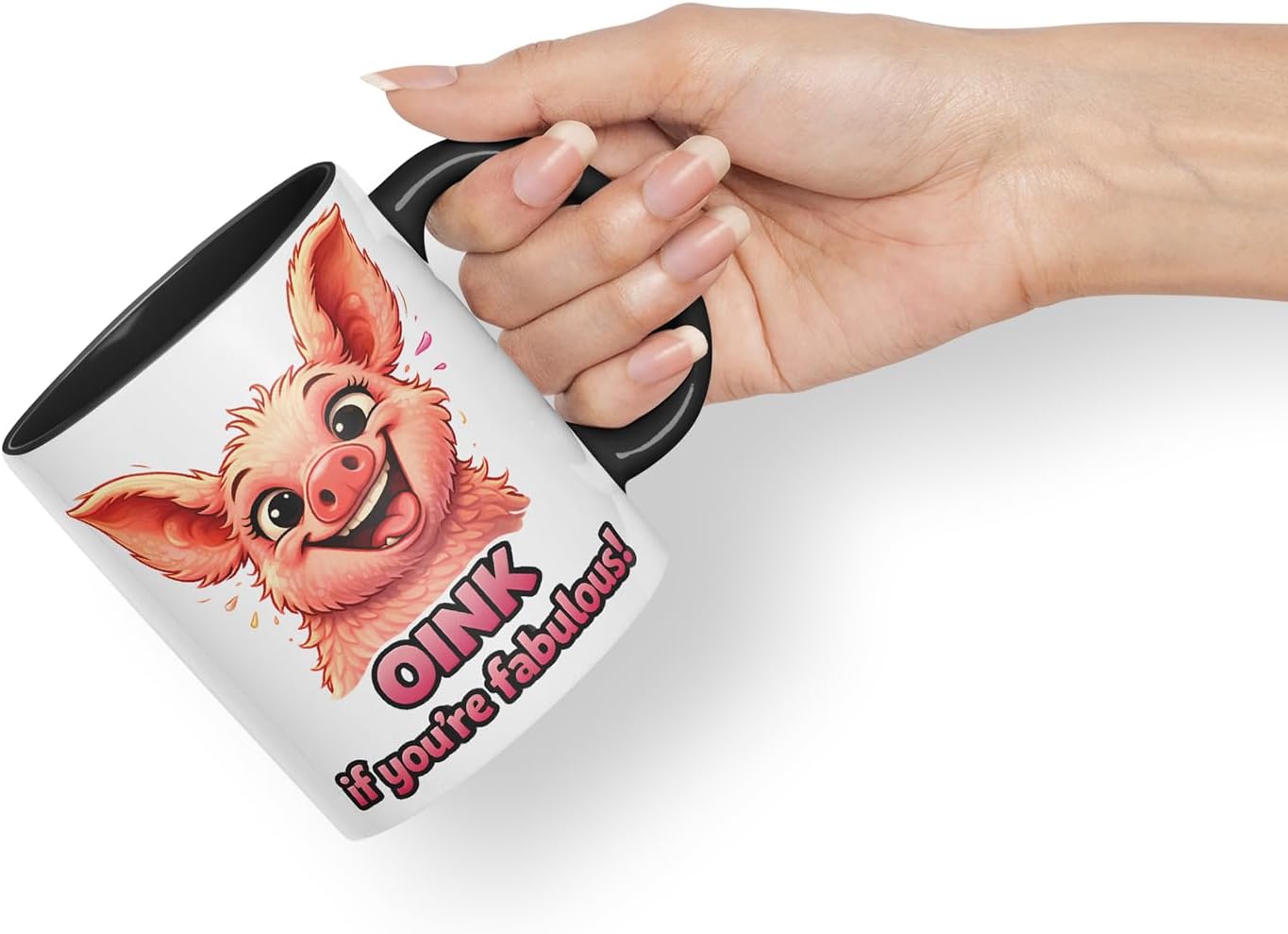 Vixar Oink If You're Fabulous Pig Coloured Ceramic Mug Cup Gift, 11oz (Black)