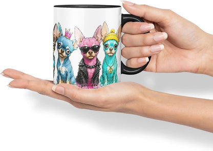 Vixar Short Hair Chihuahua Dog Mug – Cute Chihuahua Coloured Ceramic Mug Cup Gift, 11oz (Black)