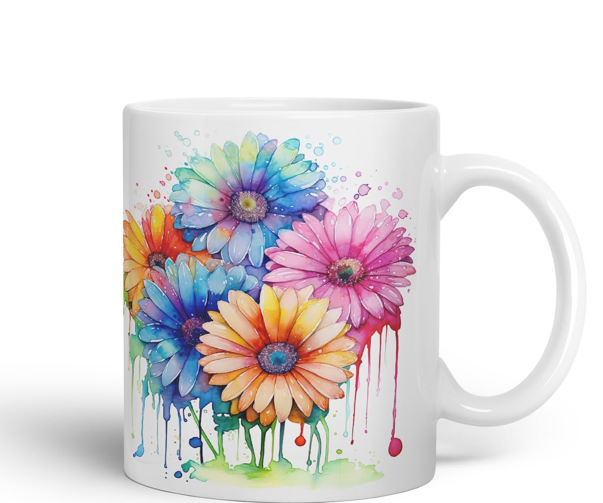 Vixar Gerbera Daisy Bright Bloom Mug Coloured Ceramic Mug Cup Gift, 11oz (C Blue)