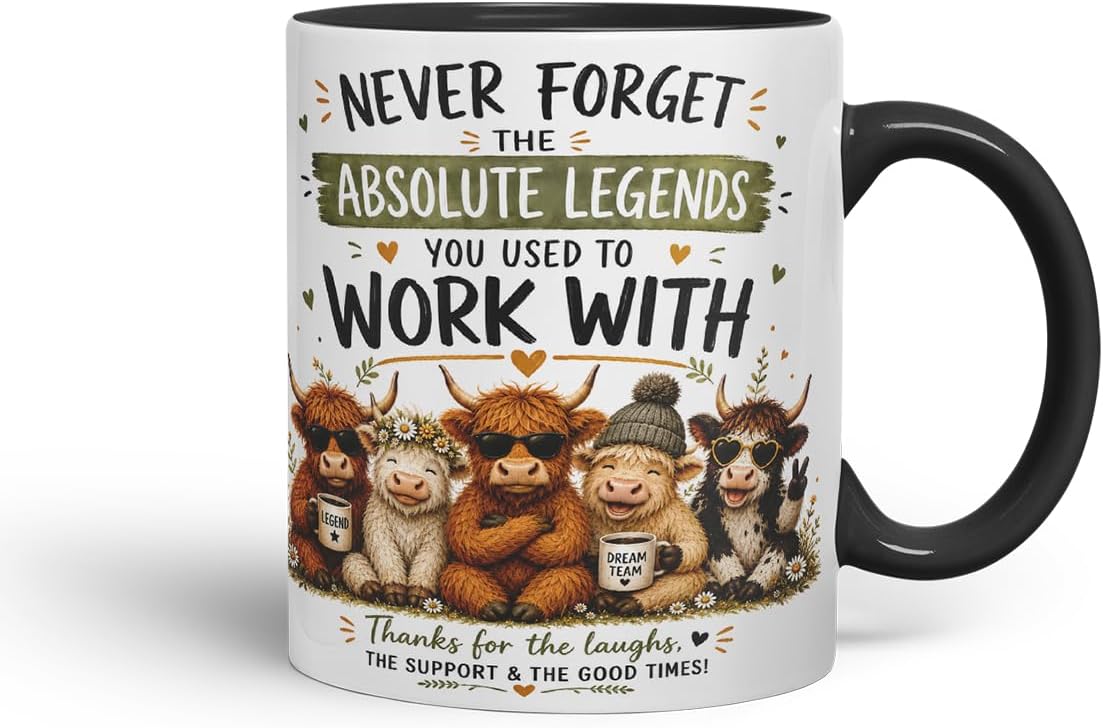 Vixar Never Forget the Absolute Legends You Used to Work with Highland Cow Mug – Highland Cow Coworker Leaving Gift, 11oz (Black)