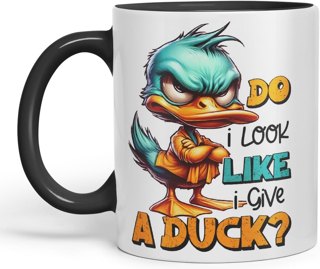 Vixar Do I Look Like I Give a Duck? Coloured Ceramic Mug Cup 11oz Funny Sarcastic Gift (Black)
