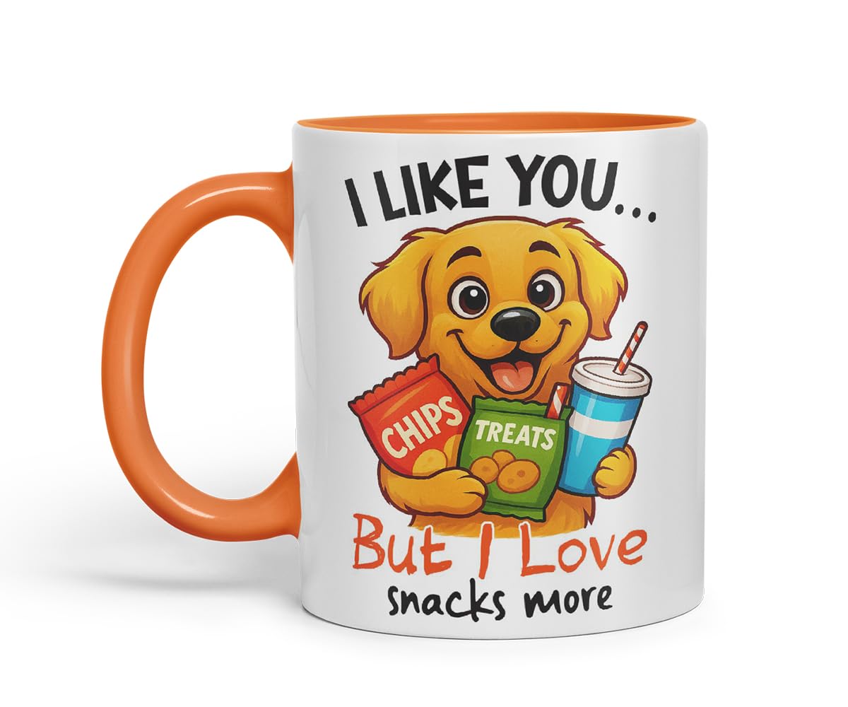 Vixar I Like You. But I Love Snacks More Golden Retriever Dog Mug – Coloured Ceramic Mug Cup Gift, 11oz (Black)