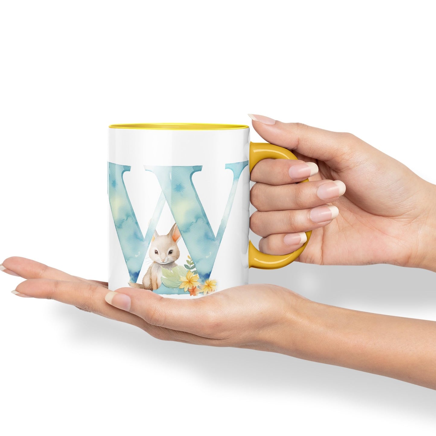 Letter W mug, Animals Alphabet Letter W Monogram animal for kids Ceramic Coloured Mug Cup for Tea Coffee Hot brew 330ml 11Oz Gift