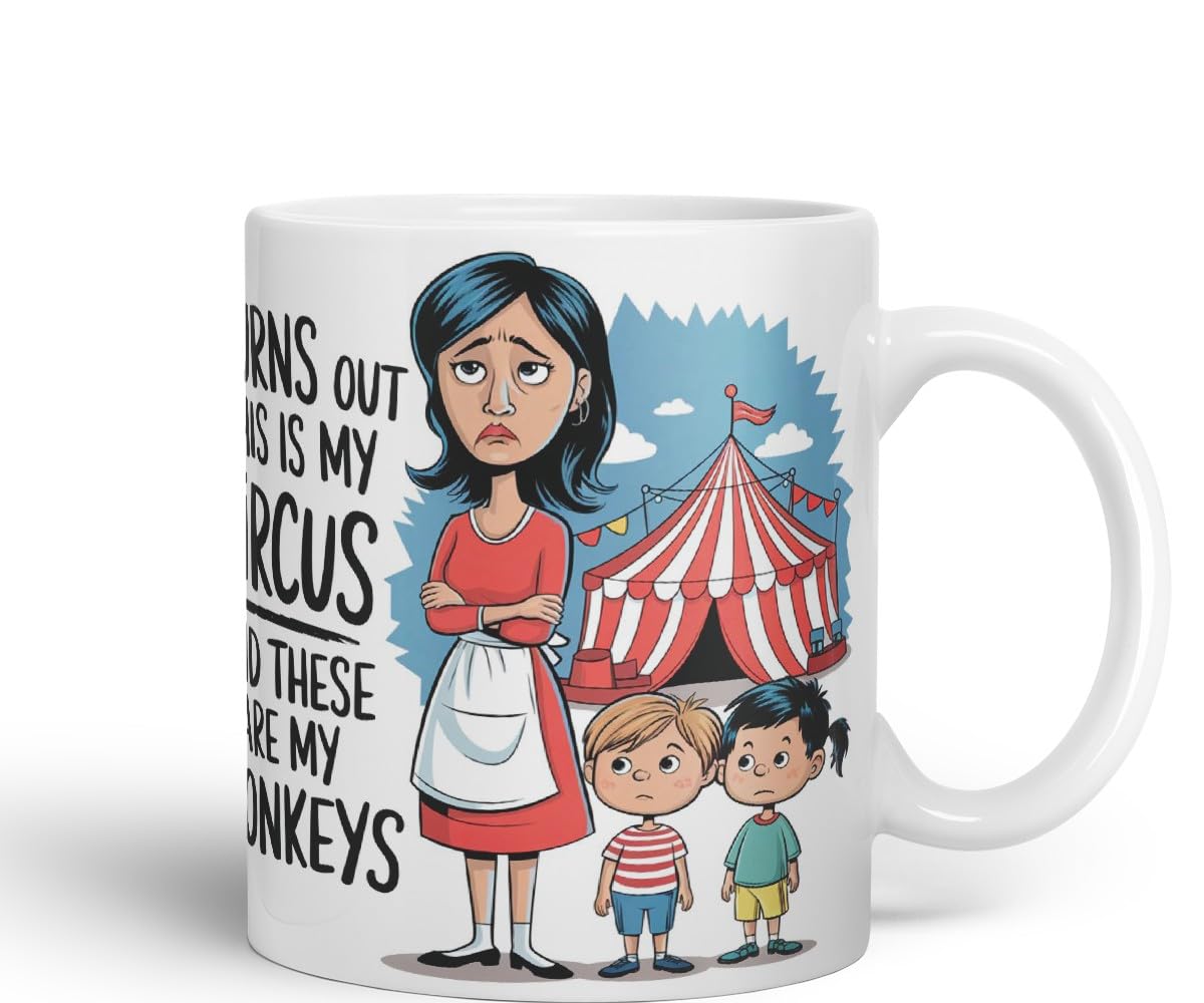 Vixar This is My Circus These are My Monkeys Mug – Coloured Ceramic Mug Cup Gift, 11oz (Black)