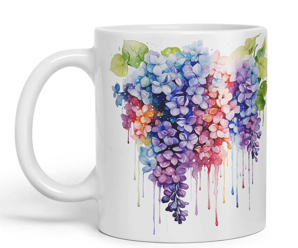 Vixar Lilac Spring Blossom Mug Coloured Ceramic Mug Cup Gift, 11oz (Light Green)
