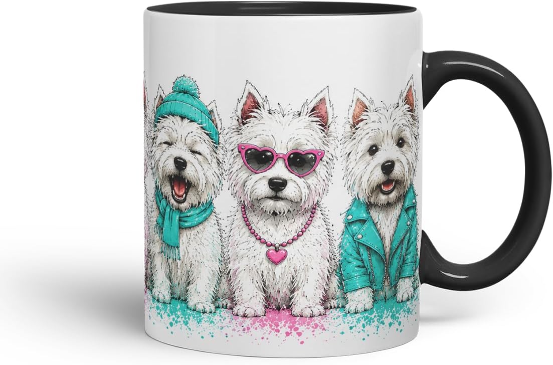 Vixar Westie Dog Mug – Cute West Highland Terrier Coloured Ceramic Mug Cup Gift, 11oz (Black)