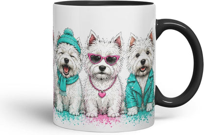 Vixar Westie Dog Mug – Cute West Highland Terrier Coloured Ceramic Mug Cup Gift, 11oz (Black)