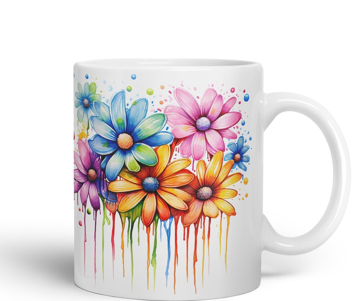 Vixar Daisy Meadow Mug Coloured Ceramic Mug Cup Gift, 11oz (Orange)