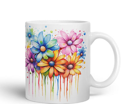 Vixar Daisy Meadow Mug Coloured Ceramic Mug Cup Gift, 11oz (Orange)