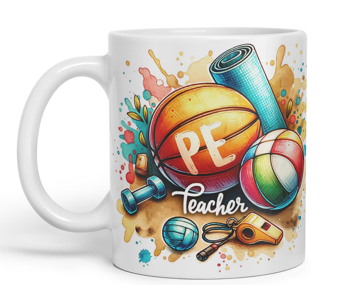 Vixar PE Teacher Mug Thank You, End of School Gift Ceramic Coloured Mug Cup for Tea Coffee Hot Brew 330ml 11Oz Gift