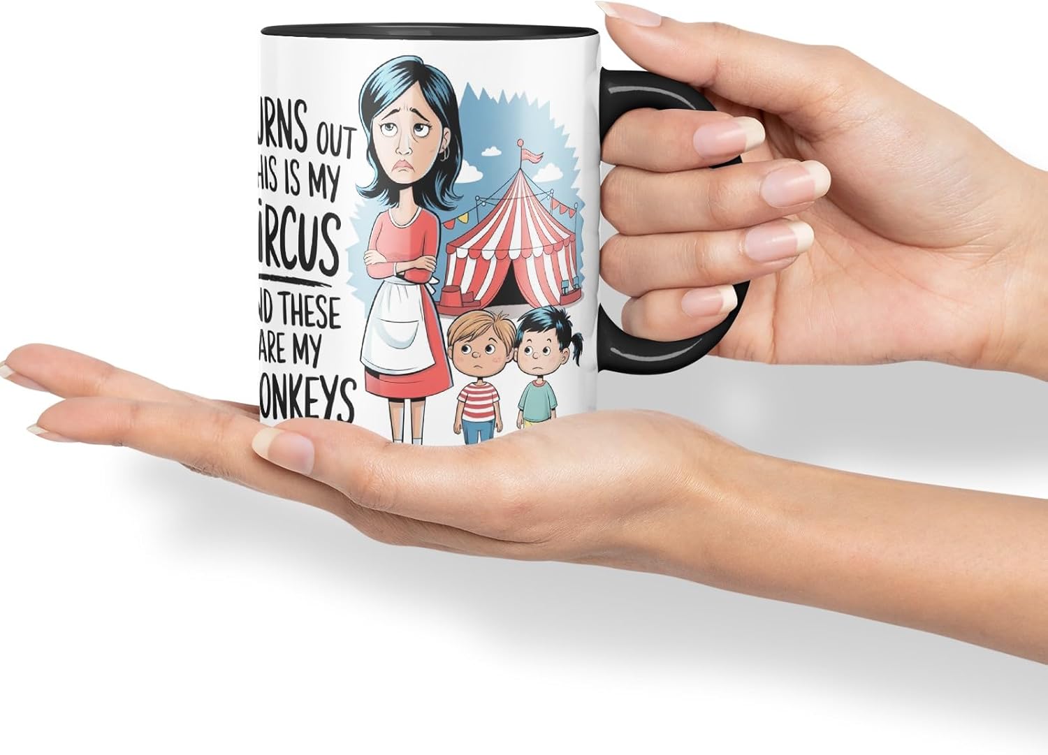 Vixar This is My Circus These are My Monkeys Mug – Coloured Ceramic Mug Cup Gift, 11oz (Black)