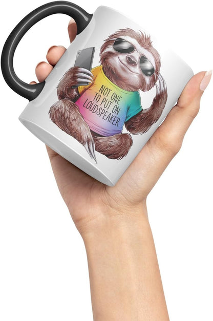 Vixar Not One to Put on Loudspeaker – Coloured Ceramic Mug Cup Gift, 11oz (Black)