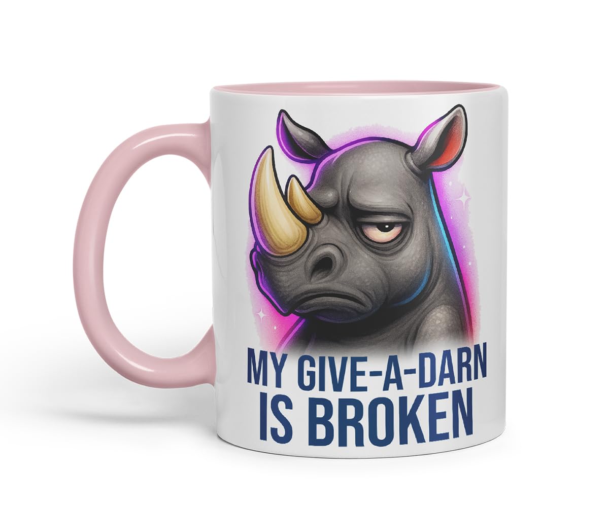 Vixar My Give-A-Darn is Broken Sarcastic Rhino – Coloured Ceramic Mug Cup Gift, 11oz (Black)