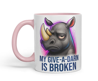 Vixar My Give-A-Darn is Broken Sarcastic Rhino – Coloured Ceramic Mug Cup Gift, 11oz (Black)