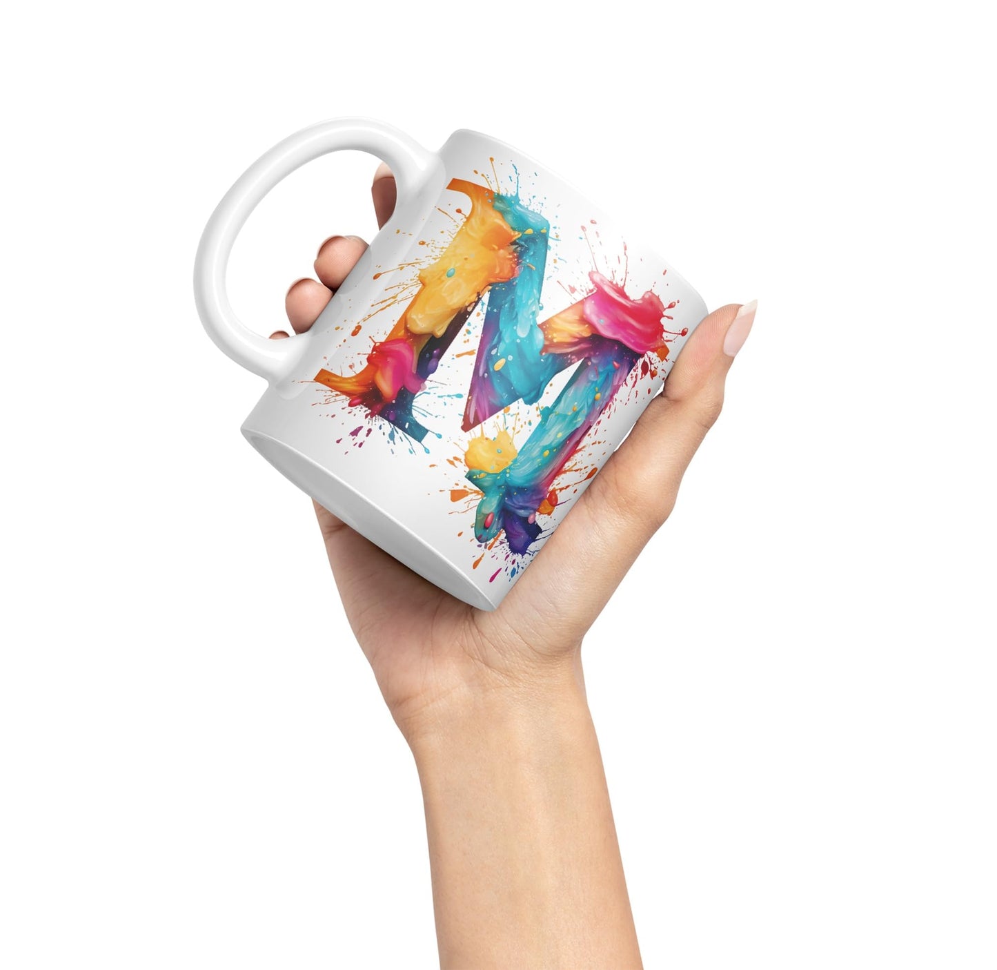 Letter M mug, Alphabet Letter M Monogram watercolour Ceramic Coloured Mug Cup for Tea Coffee Hot brew 330ml 11Oz Gift