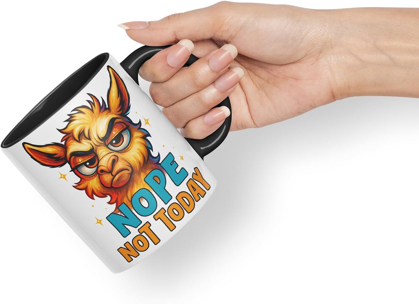 Vixar Nope Not Today Sarcastic Llama – Coloured Ceramic Mug Cup Gift, 11oz (Black)