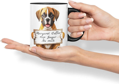 Vixar Personalised Boxer Dog Mug with Name or Custom Message – Cute Animal Coloured Ceramic Mug Cup Gift, 11oz (Black)