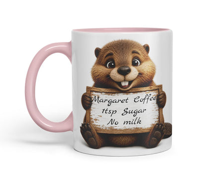 Vixar Personalised Beaver Mug with Name or Custom Message – Cute Animal Coloured Ceramic Mug Cup Gift, 11oz (Black)