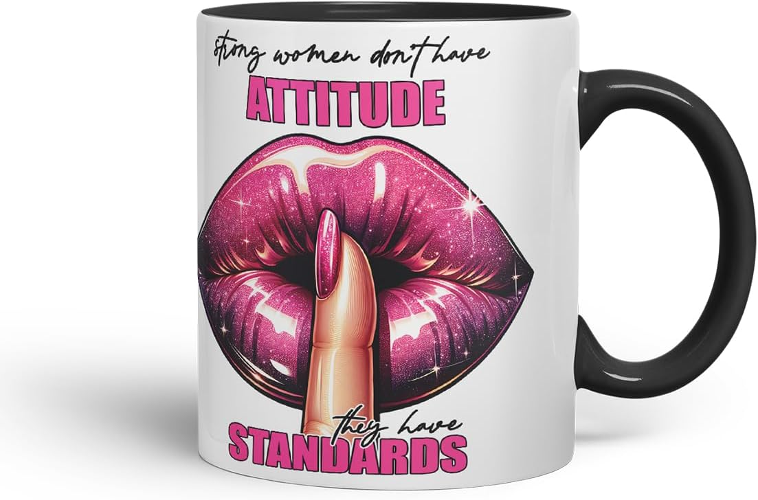 Vixar Strong Women Standards Mug – Coloured Ceramic Mug Cup Gift, 11oz (Black)