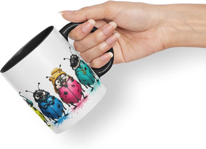 Vixar Ladybird Mug – Cute Ladybug Animal Coloured Ceramic Mug Cup Gift, 11oz (Black)
