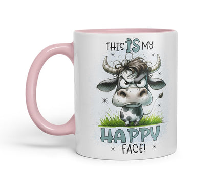 Vixar This is My Happy Face Funny Cow – Coloured Ceramic Mug Cup Gift, 11oz (Black)