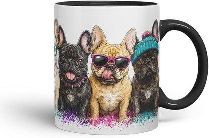 Vixar Funny French Bulldog Mug – Cute Frenchie Dog Coloured Ceramic Mug Cup Gift, 11oz (Black)