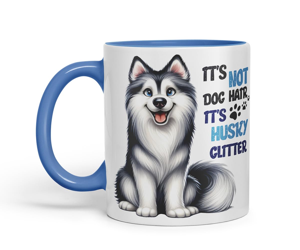 Vixar It’s Not Dog Hair It’s Husky Glitter Dog Mug – Coloured Ceramic Mug Cup Gift, 11oz (Black)