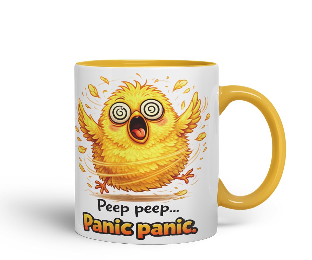 Vixar Peep Peep Panic Panic Chick Coloured Ceramic Mug Cup Gift, 11oz (Black)