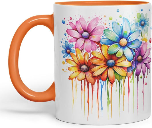 Vixar Daisy Meadow Mug Coloured Ceramic Mug Cup Gift, 11oz (Orange)