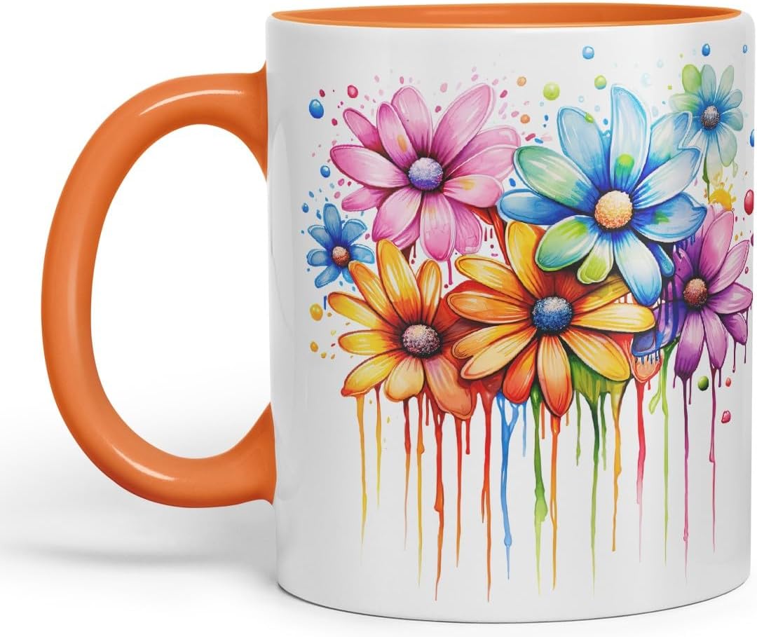 Vixar Daisy Meadow Mug Coloured Ceramic Mug Cup Gift, 11oz (Orange)