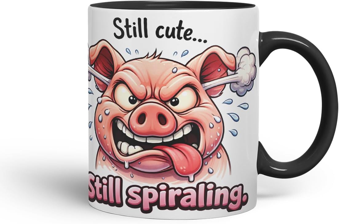 Vixar Still Cute Still Spiraling Funny Pig Mug – Coloured Ceramic Mug Cup Gift, 11oz (Black)