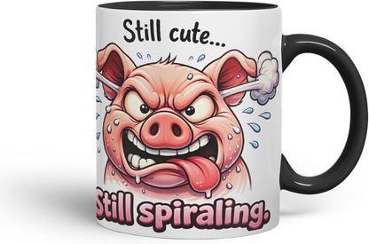 Vixar Still Cute Still Spiraling Funny Pig Mug – Coloured Ceramic Mug Cup Gift, 11oz (Black)