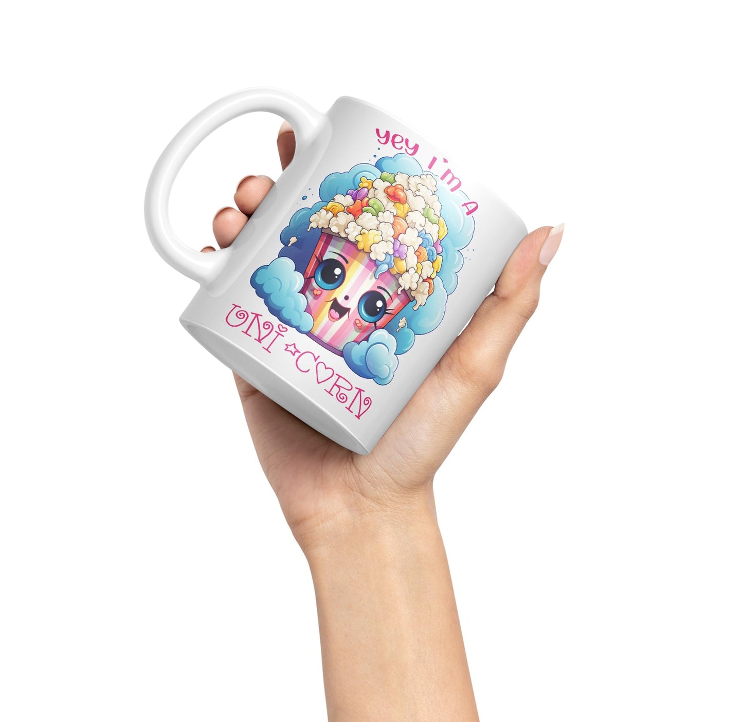 Yey I'm a Unicorn Popcorn Joke sarkasm Sarcastic Ceramic Coloured Mug Cup for Tea Coffee Hot Brew 330ml 11Oz Gift