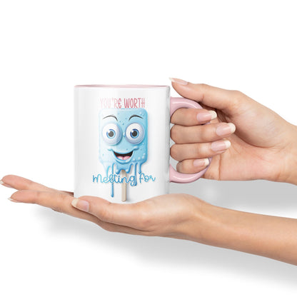 You're Worth Melting for, Joke sarkasm Sarcastic Ceramic Coloured Mug Cup for Tea Coffee Hot Brew 330ml 11Oz Gift