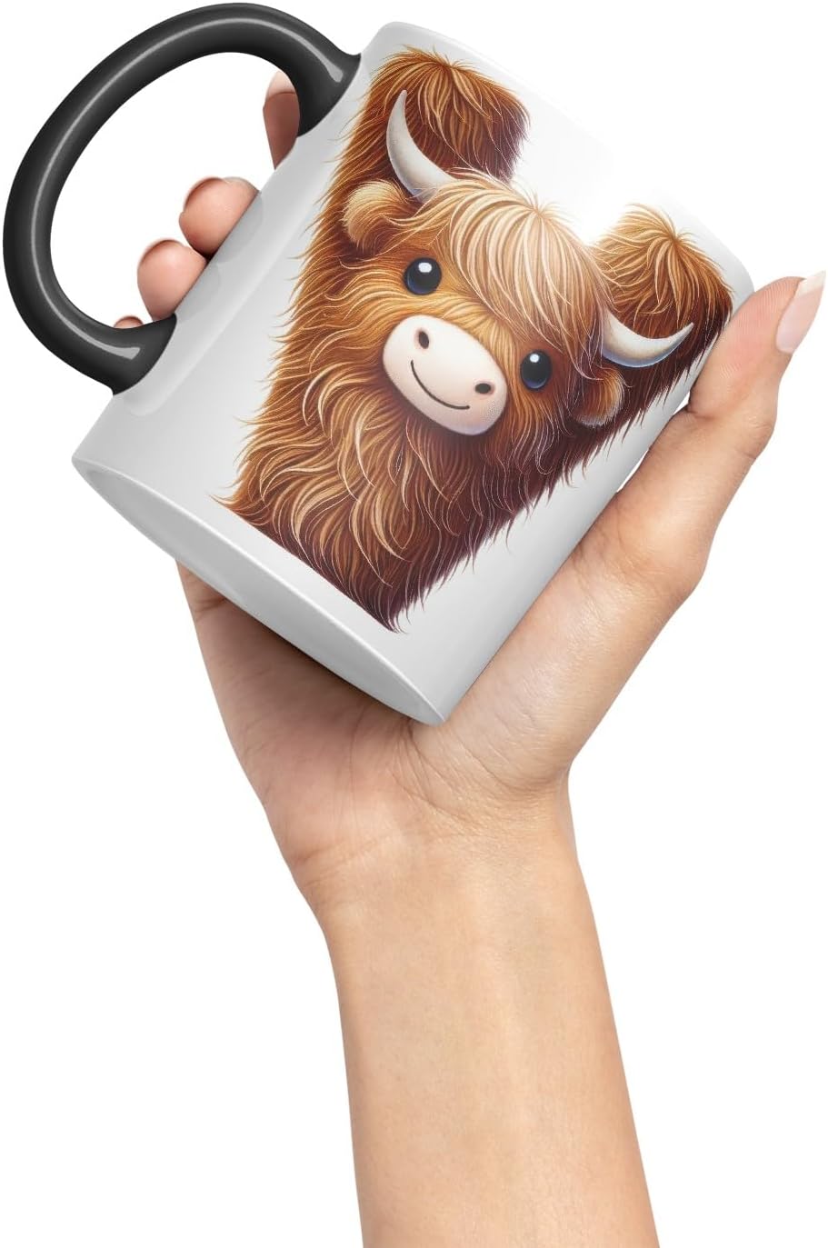 Highland Cow Alphabet Monogram Coloured Ceramic Cup Mug Letter V Rustic Farmhouse Animal Letter Gift V2 11oz (Black)