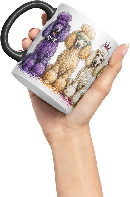 Vixar Poodle Dog Mug – Cute Poodle Dog Coloured Ceramic Mug Cup Gift, 11oz (Black)